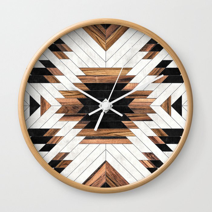 Urban Tribal Pattern No.5 - Aztec - Concrete and Wood Wall Clock