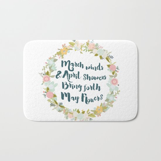 May Flowers brush script Bath Mat