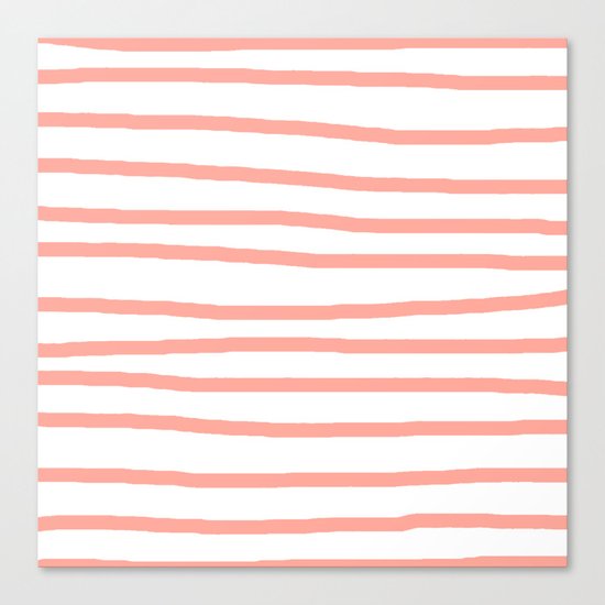 Simply Drawn Stripes Salmon Pink on White Canvas Print