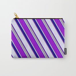[ Thumbnail: Lavender, Dark Blue, Dark Violet, and Dark Grey Colored Lined Pattern Carry-All Pouch ]