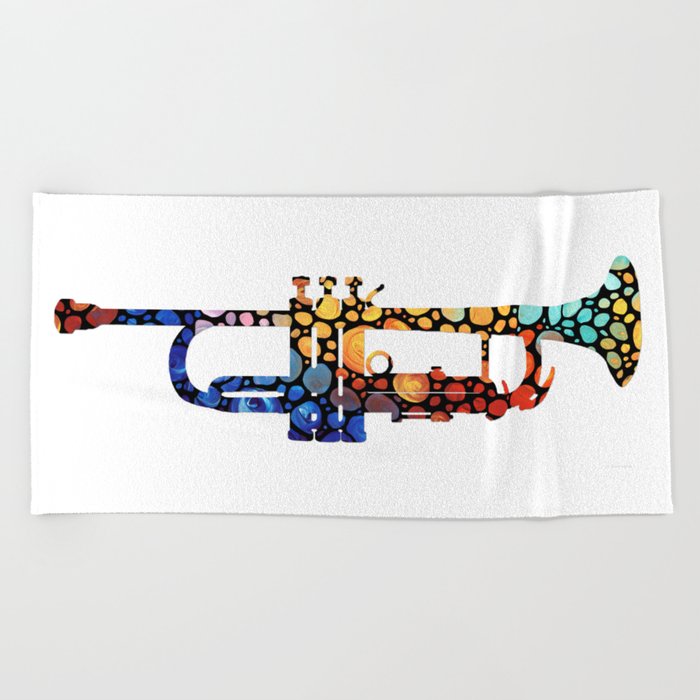 Whimsical Colorful Mosaic Music Trumpet Art Beach Towel