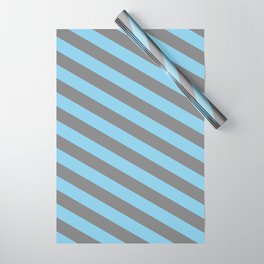 [ Thumbnail: Gray & Sky Blue Colored Striped Pattern Wrapping Paper ]