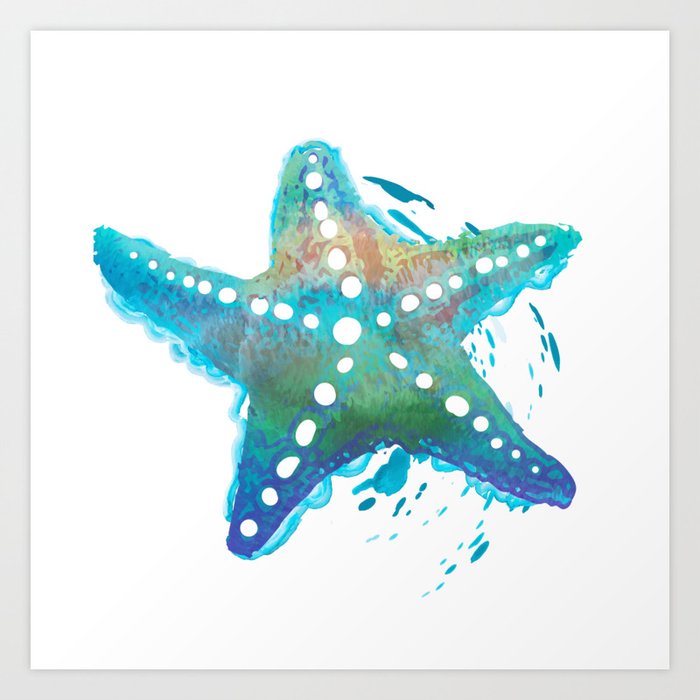 Starfish watercolor splash Art Print