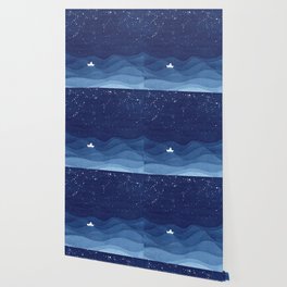 blue ocean waves, sailboat ocean stars Wallpaper