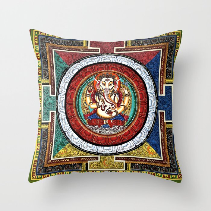 Ganesh Hindu Mandala Meditation Deity Throw Pillow