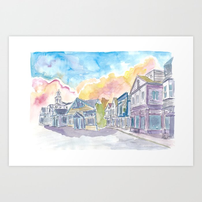 Colorful Main Street Scene of Provincetown Massachusetts Art Print