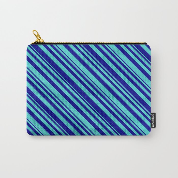 Dark Blue & Turquoise Colored Striped/Lined Pattern Carry-All Pouch