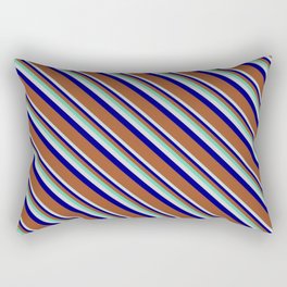 [ Thumbnail: Aquamarine, Light Gray, Blue, and Sienna Colored Striped/Lined Pattern Rectangular Pillow ]