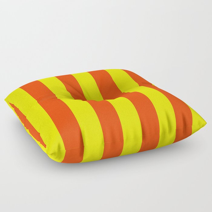 Bright Neon Orange and Yellow Vertical Cabana Tent Stripes Floor Pillow