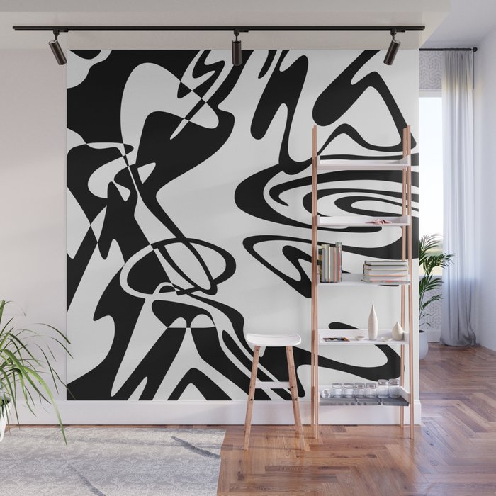 Retro Abstract Swirl // Black & White Wall Mural