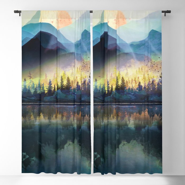 Mountain Lake Under Sunrise Blackout Curtain by Nadja | Society6