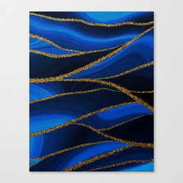 Dark Night Blue Marble Mermaid Ocean Waves  Canvas Print