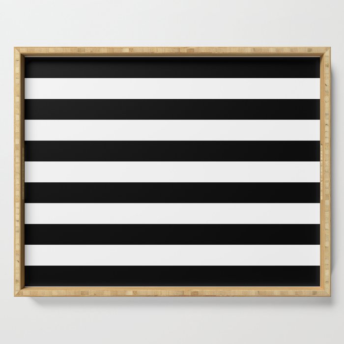Stripe Black And White Horizontal Line Bold Minimalist Cabana Stripes Lines Drawing Serving Tray