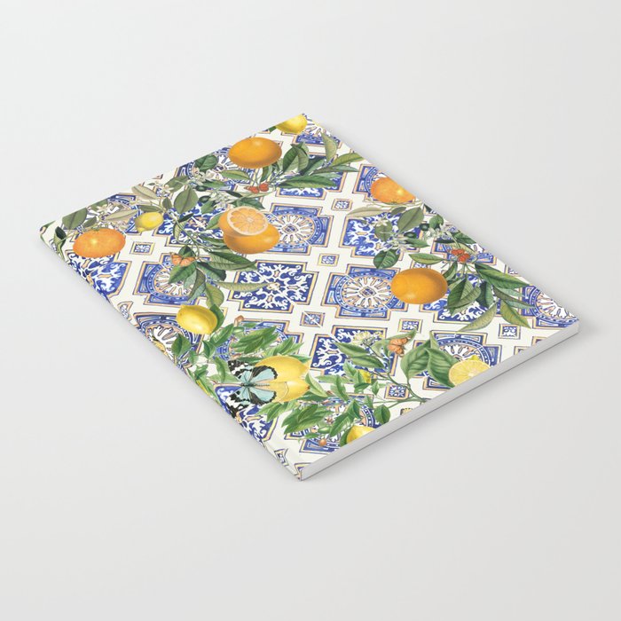 Sicilian Citrus, Mediterranean tiles & vintage lemons & orange fruit pattern Notebook