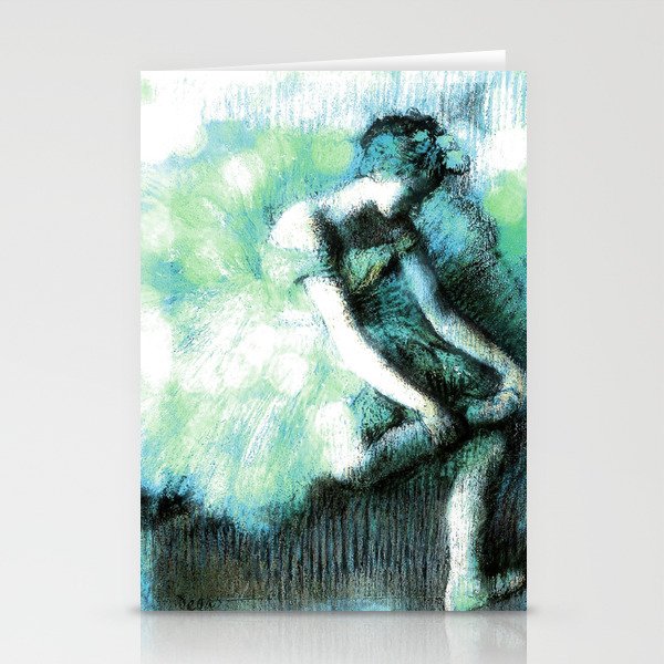 Edgar Degas The Dancer seafoam blue Bokeh Stationery Cards