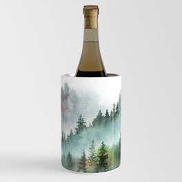 Watercolor Pine Forest Mountains in the Fog Wine Chiller