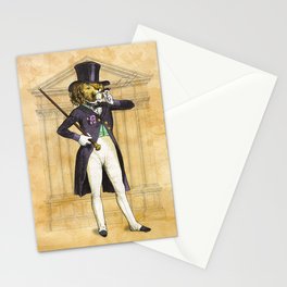Lion with a top hat on a tea-stained background Stationery Cards