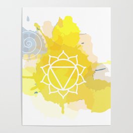 Manipura chakra Meditation aura and fifth of the seven chakras symbol Poster