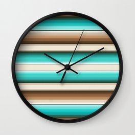 Teal, Brown and Navajo White Southwest Serape Blanket Stripes Wall Clock