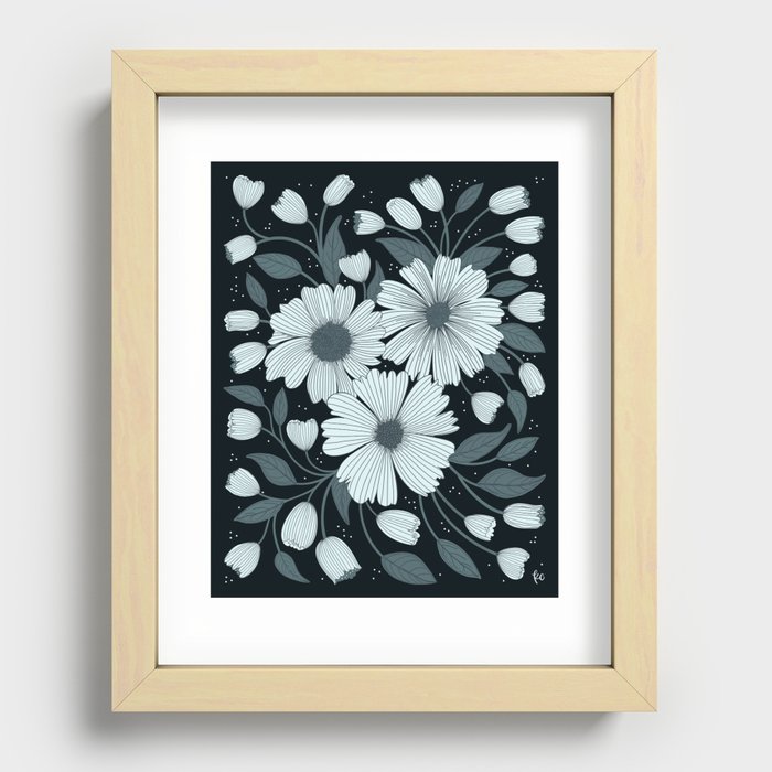 Spring Botanicals in black, white, and grey Recessed Framed Print