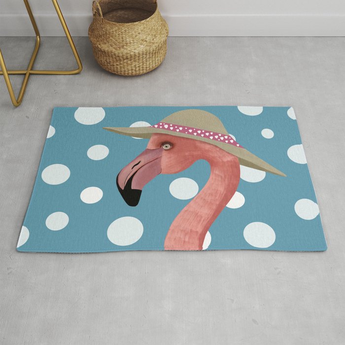 Flamingo - Blue Polka Dots Rug