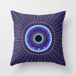 Cobalt Blue Evil Eye Mandala  with Moon Phases Throw Pillow