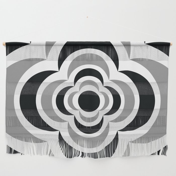 Floral Abstract Shapes 9 in Black Grey White Wall Hanging