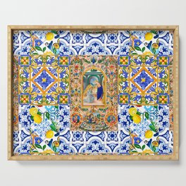 Italian,Sicilian art,holy Mary,Virgin Mary,maiolica,tiles,lemons,Citrus  Serving Tray