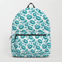 Two Kisses Collided Turquoise Lips Pattern On White Background Backpack