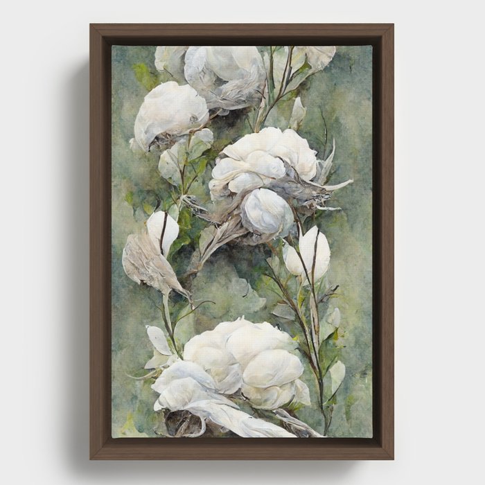 Cotton Froth - Watercolor Style Floral  Framed Canvas