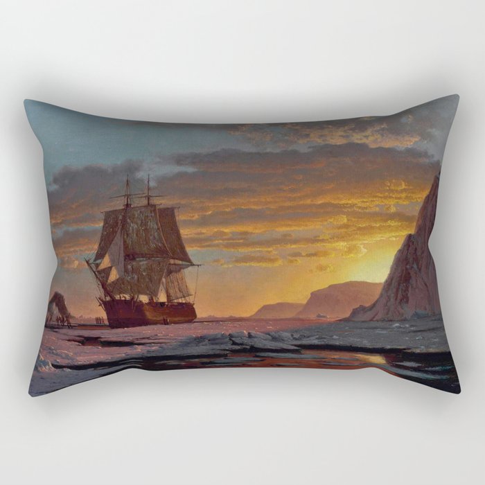 Midnight Sun, The Arctic by William Bradford - Hudson River School Vintage Painting Rectangular Pillow