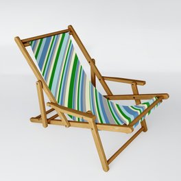 [ Thumbnail: Eye-catching Blue, Dark Gray, Light Yellow, Green, and Powder Blue Colored Lined Pattern Sling Chair ]