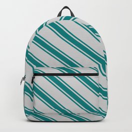 [ Thumbnail: Light Grey and Teal Colored Lined Pattern Backpack ]