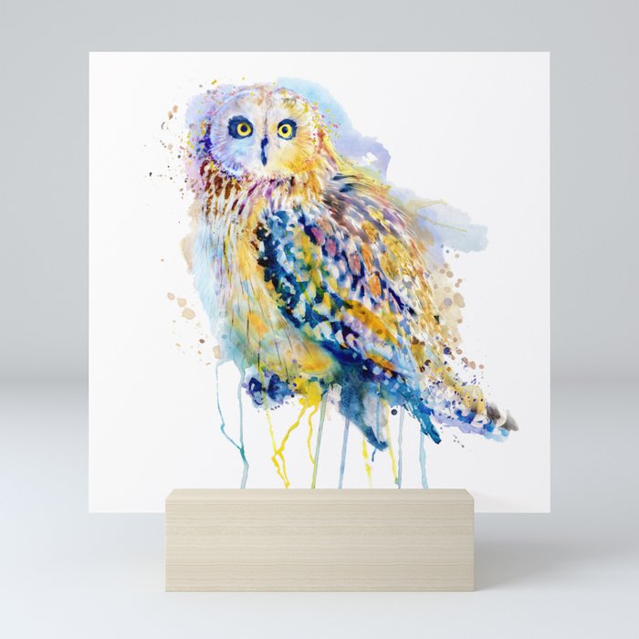 Short Eared Owl Watercolor painting Mini Art Print