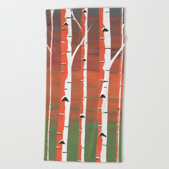 Birch Trees At Dusk Beach Towel