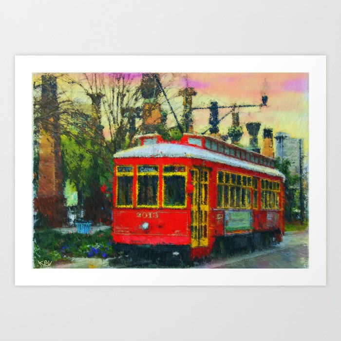 Canal Street Trolley NOLA Sunset Art Print