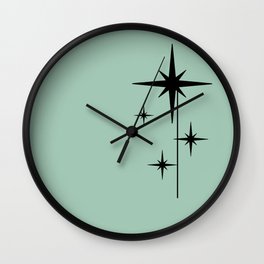 1950s Atomic Age Retro Starbursts in Aqua Mint and Black Wall Clock