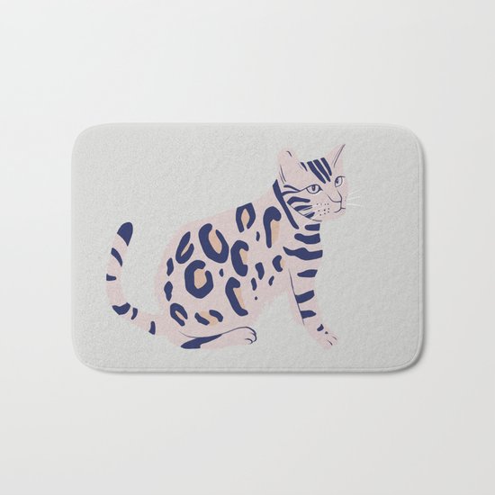 Cat's Aberration, animal, cat art print, illustration Bath Mat