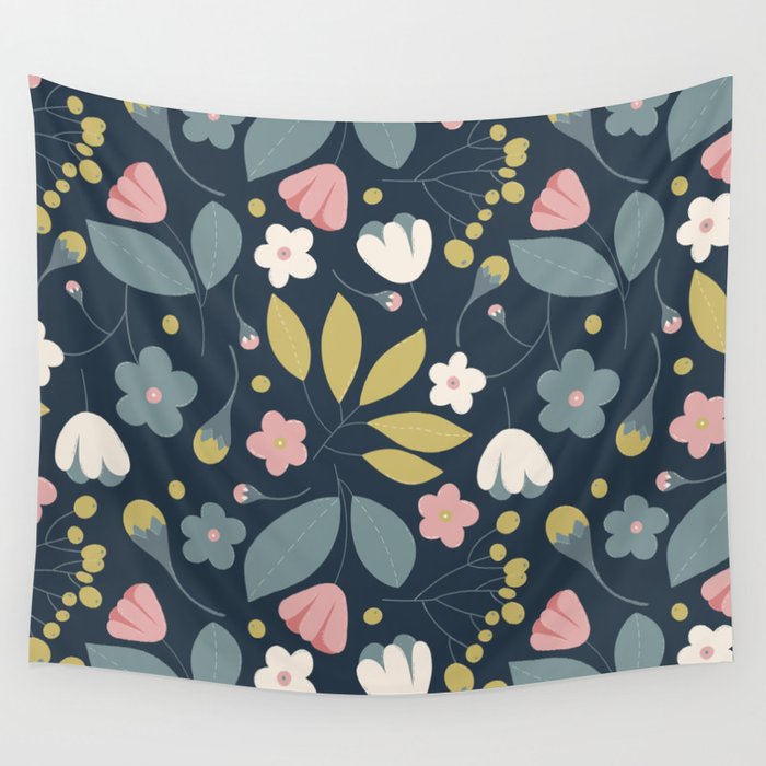Fresh Florals - spring pinks and greens Wall Tapestry