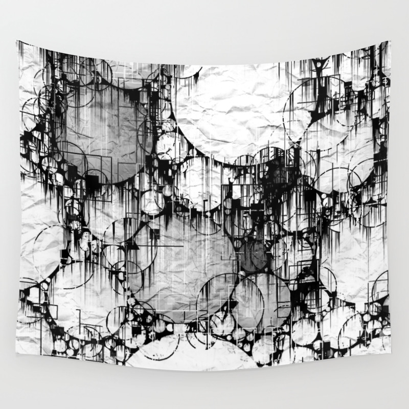 Glitch Black White Circle Abstract Wall Tapestry By