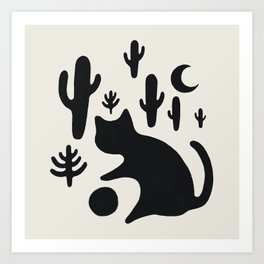 Abstraction minimal cat 10 less is meow Art Print