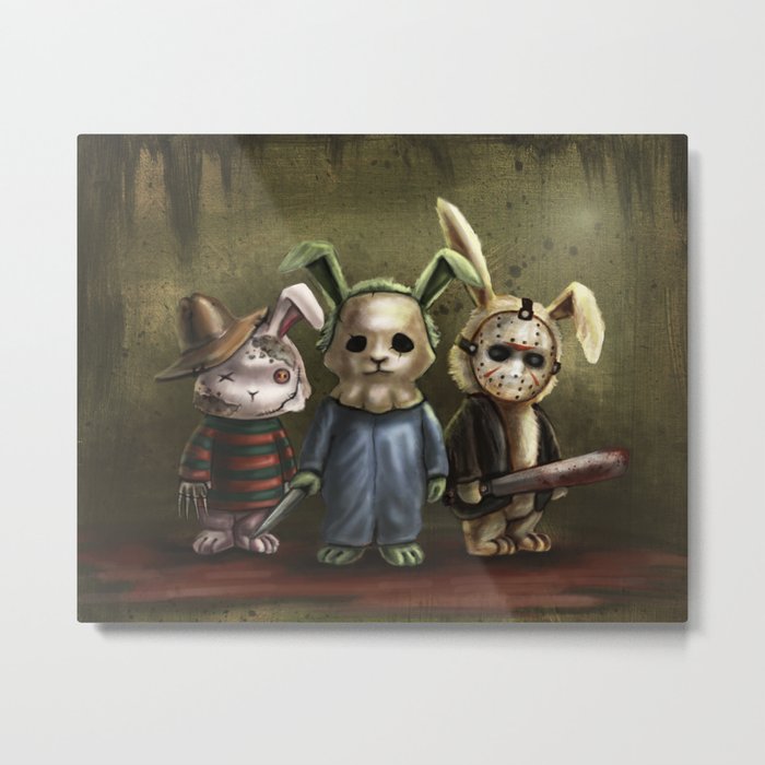 Horror Bunnies - Parody of Jason, Freddy and Michael Myers Metal Print