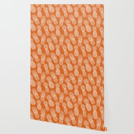 Fresh Pineapples Orange & White Wallpaper