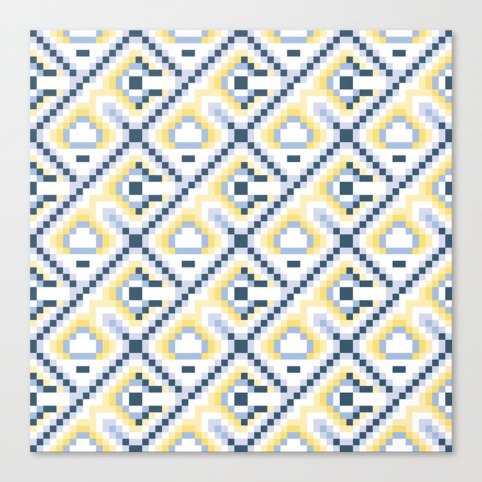 Seamless geometric vintage pattern in shades of blue and yellow in mosaic style. Decorative multicolour pattern Canvas Print