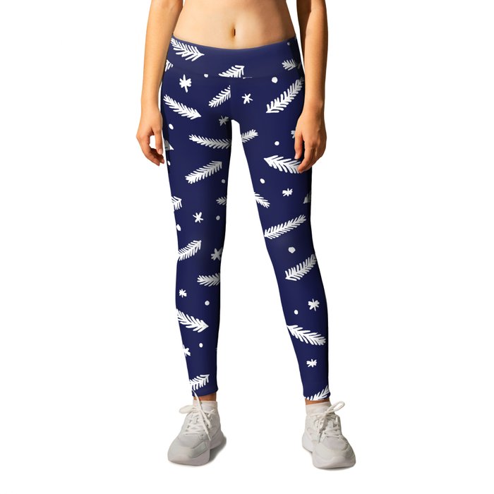 Christmas branches and stars - blue and white Leggings