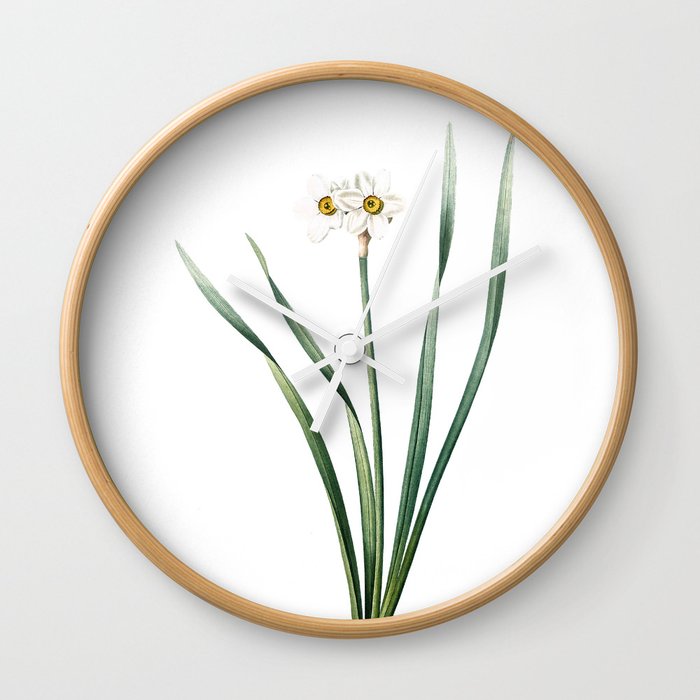 Vintage Primrose Peerless Botanical Illustration on Pure White Wall Clock