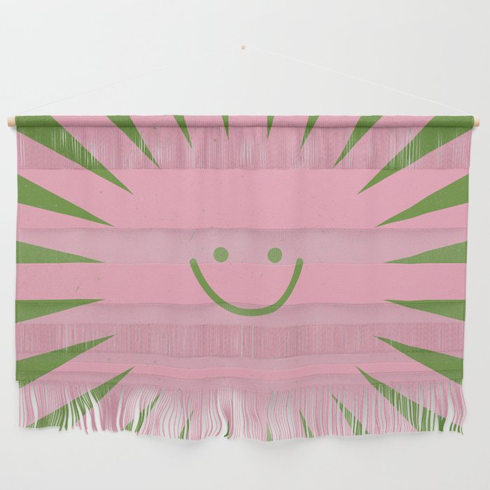 Happy Sun Retro Groovie Green Pink Boho Wall Hanging