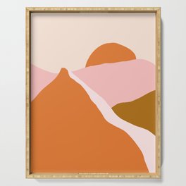 Pink and Orange Sunset Landscape in Contemporary Minimalism  Serving Tray