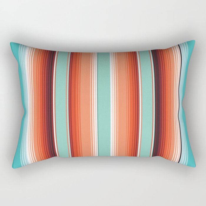 Aqua Orange Mexican stripe blanket Serape Saltillo  Rectangular Pillow