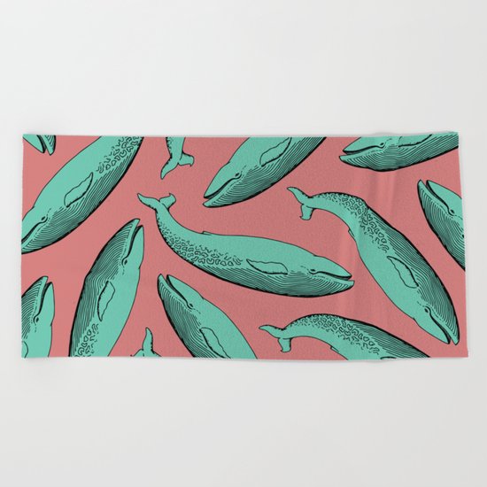 calm whale pattern Beach Towel